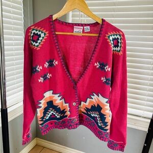 Nuovo Vintage 90s Southwestern Aztec Print Cardigan Sweater - Medium